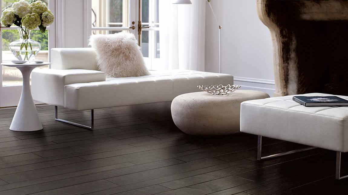 Hardwood flooring in a modern living room. 