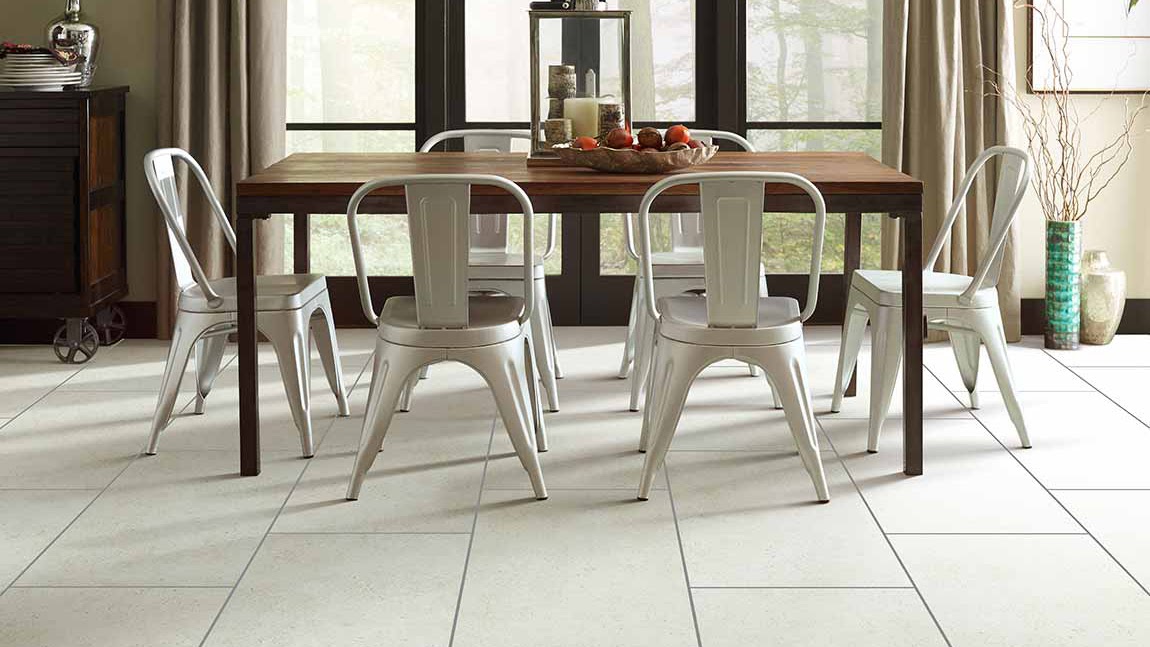 Tile flooring in a dining room, installation services available
