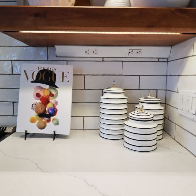 corner counter and cabinet lighting with outlets