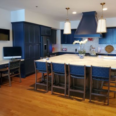 kitchen remodel in large Lawrence kitchen with blue cabinets